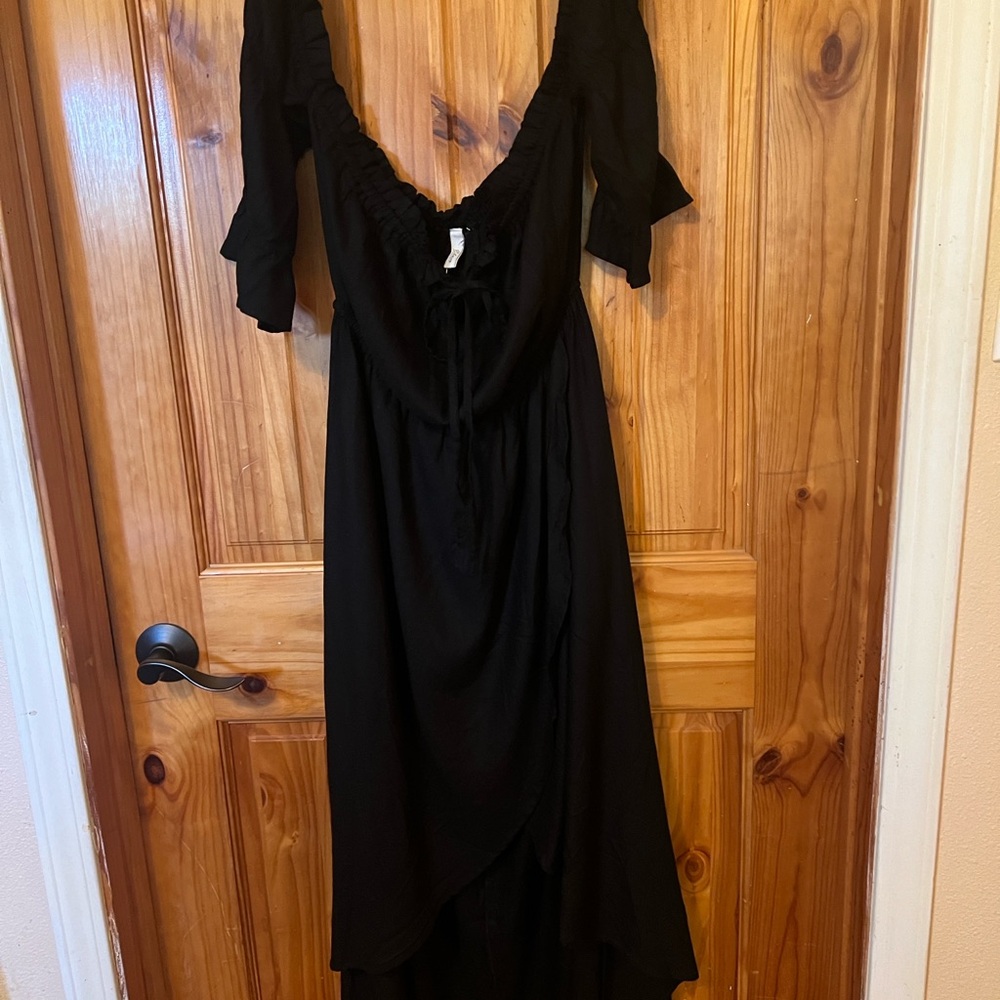 Elan Black Off-Shoulder Ruffled Wrap Dress